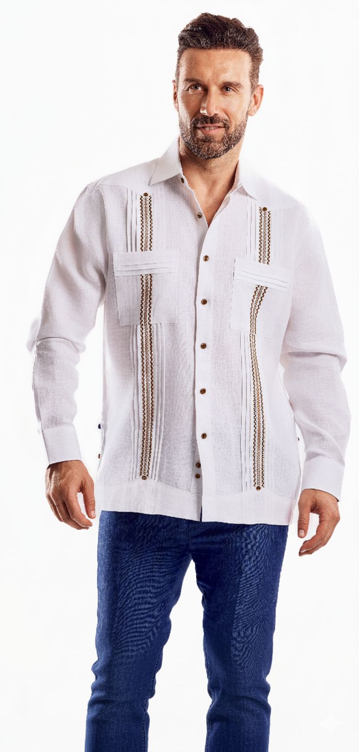 Men's 100% Linen Guayabera Shirt Long Sleeve