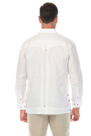 Men's 100% Linen Guayabera Shirt Long Sleeve with Embroidered Trim