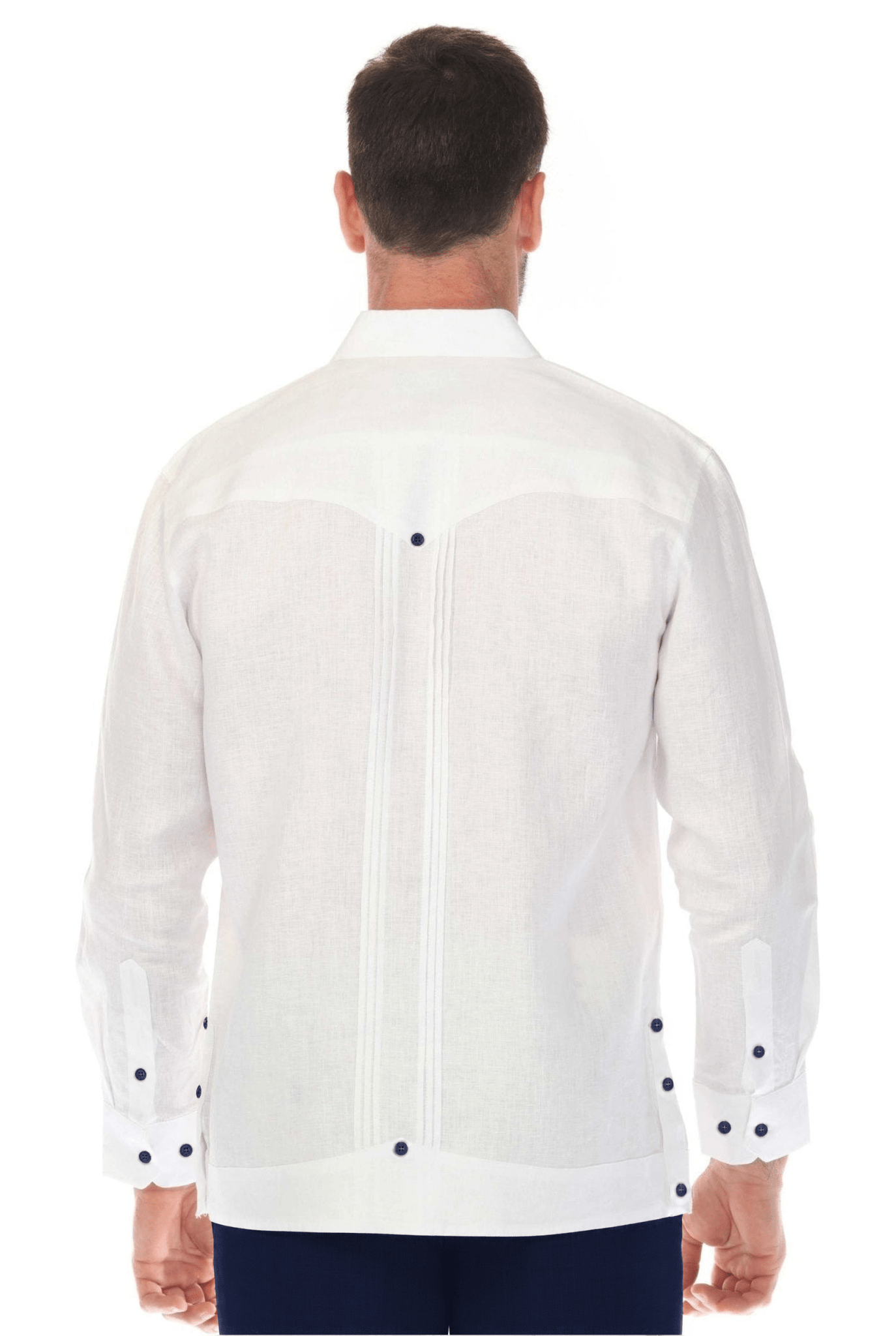 100% Linen Embroidery Trimmed Guayabera Long Sleeve
