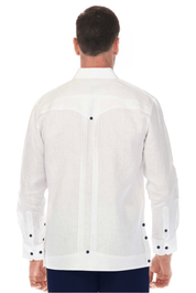 100% Linen Embroidery Trimmed Guayabera Long Sleeve