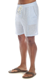 Pantalones cortos casuales de playa Mojito para hombre con cordón y estampado de rayas finas en mezcla de lino