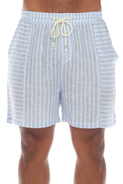 Pantalones cortos casuales de playa Mojito para hombre con cordón y estampado de rayas finas en mezcla de lino