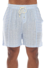 Causal Drawstring Shorts with Pinstripe Print Linen Blend
