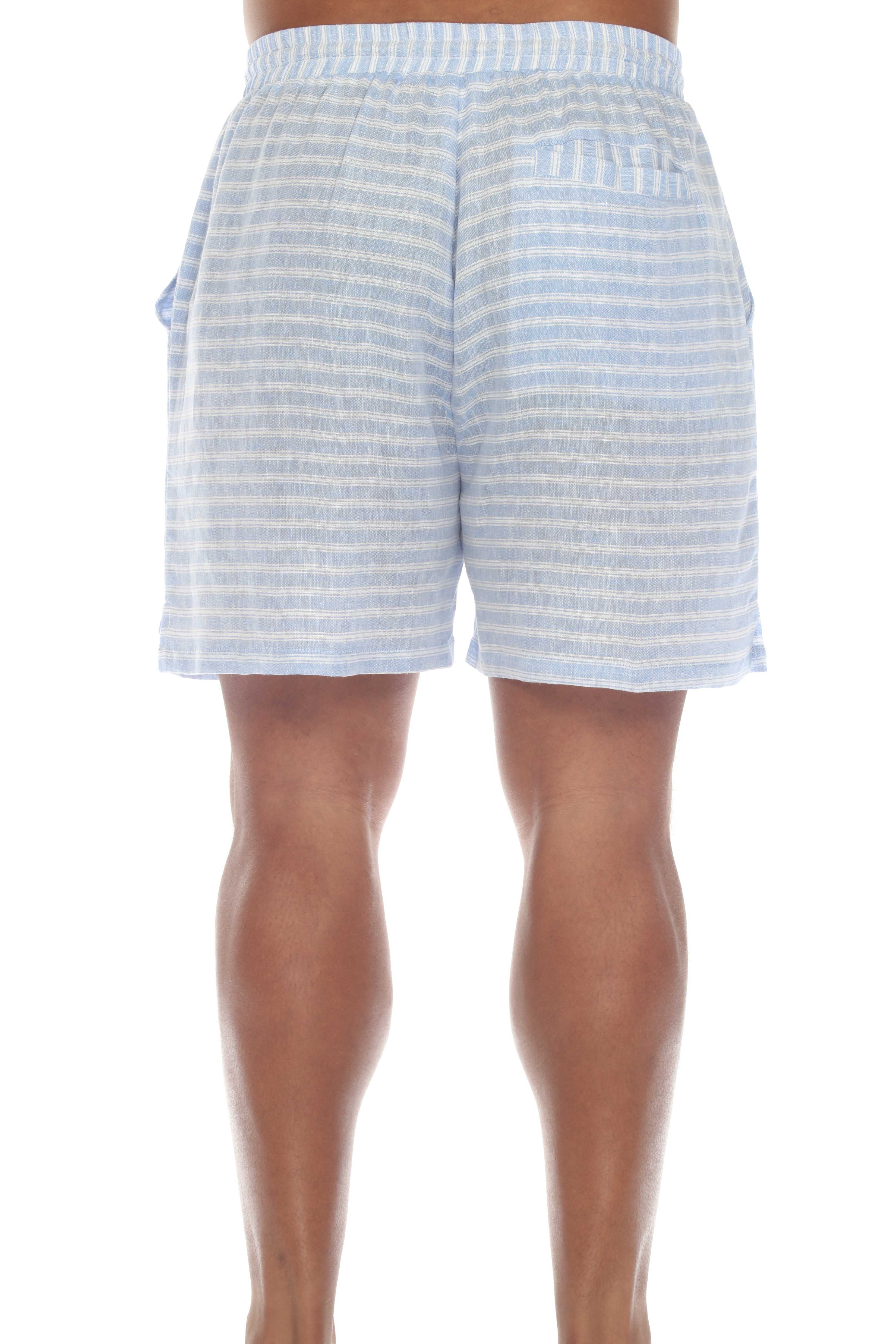 Pantalones cortos casuales de playa Mojito para hombre con cordón y estampado de rayas finas en mezcla de lino