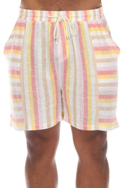 Pantalones cortos casuales de playa Mojito para hombre con cordón y estampado de rayas finas en mezcla de lino