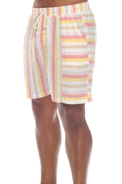 Pantalones cortos casuales de playa Mojito para hombre con cordón y estampado de rayas finas en mezcla de lino