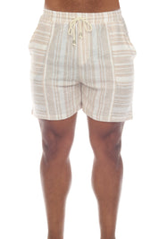 Pantalones cortos casuales de playa Mojito para hombre con cordón y estampado de rayas finas en mezcla de lino