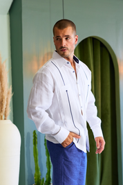 Mojito Men's Guayabera Shirt Chacabana with Contrast Trim 100% Linen Long Sleeve
