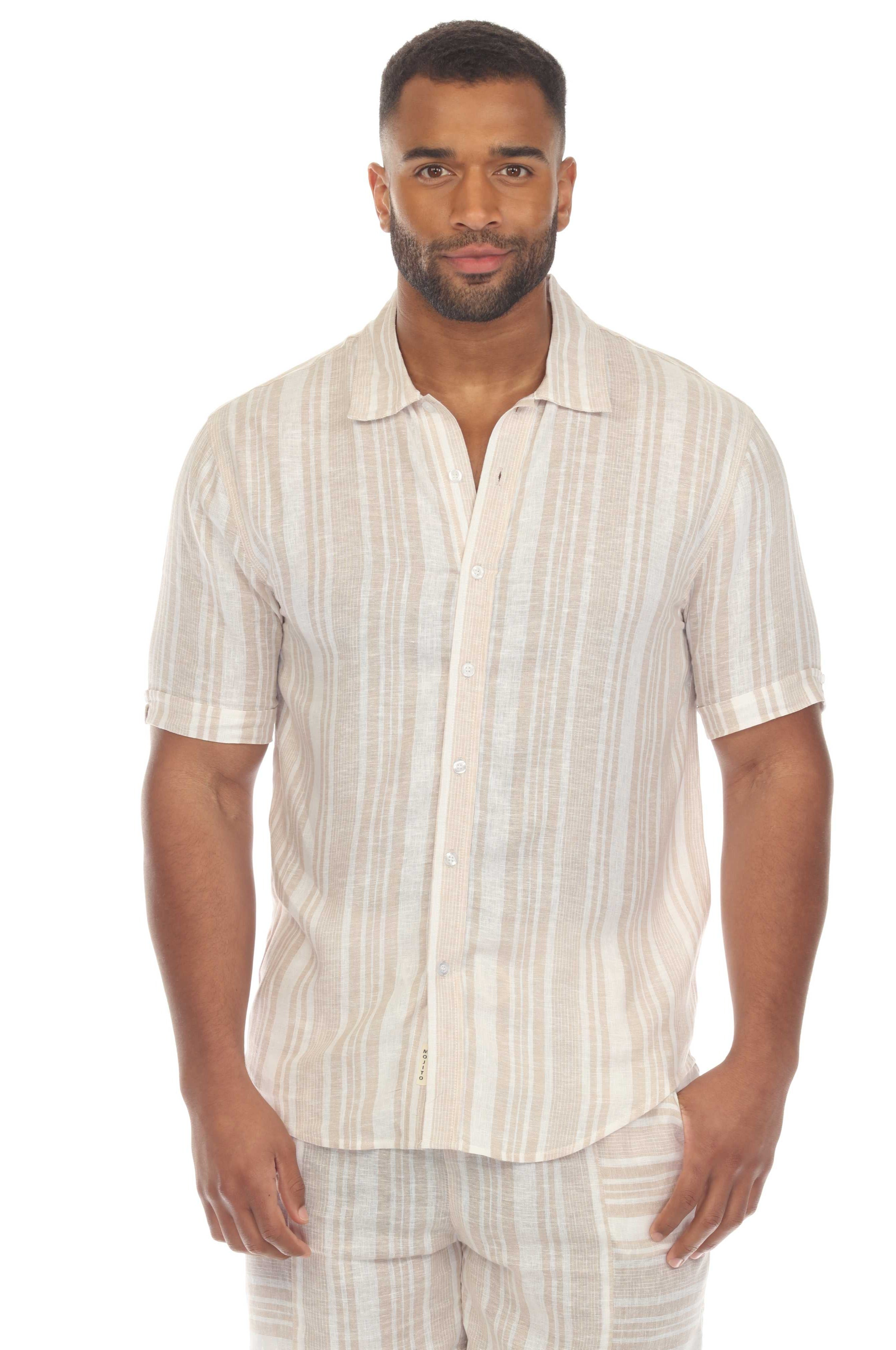 Camisa informal de playa para hombre, mezcla de lino