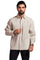 Front view of a man wearing a light tan Men's Linen Formal Guayabera shirt with vertical pleats and French cuffs.
