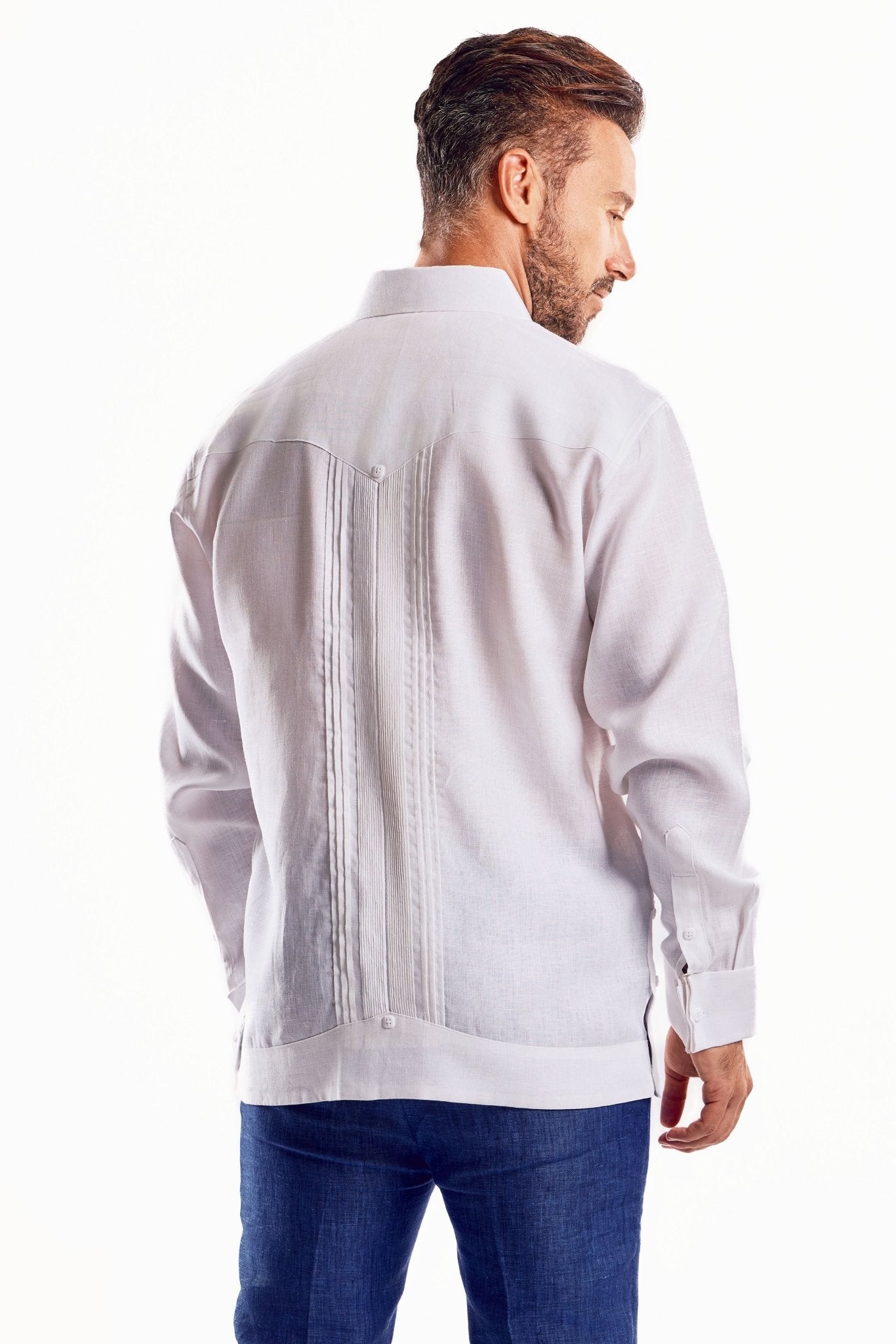 Formal Linen Guayabera Shirt Long Sleeve with French Cuffs