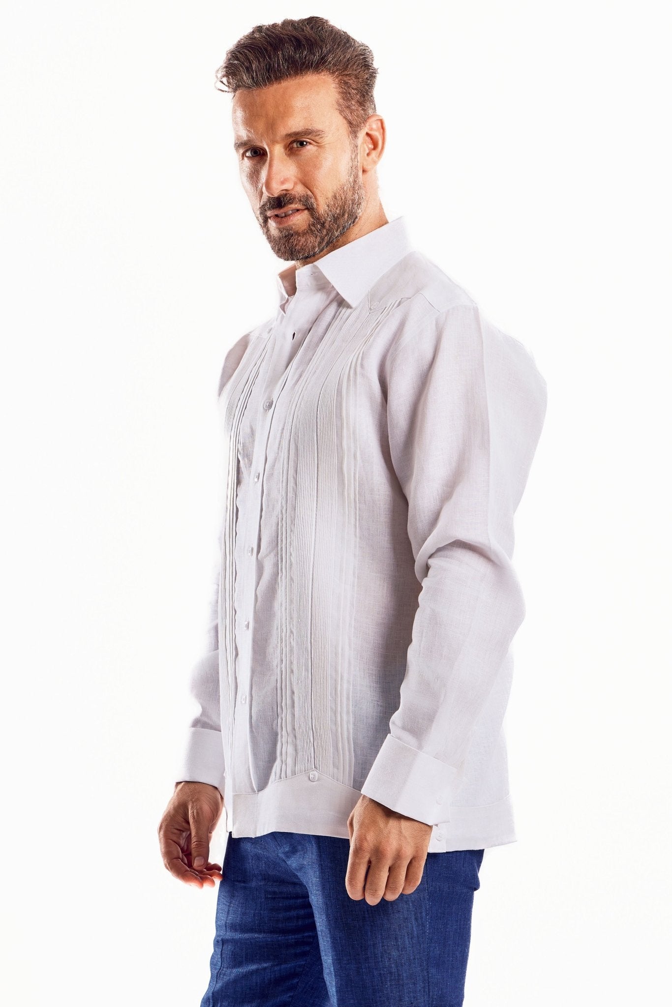 Formal Linen Guayabera Shirt Long Sleeve with French Cuffs