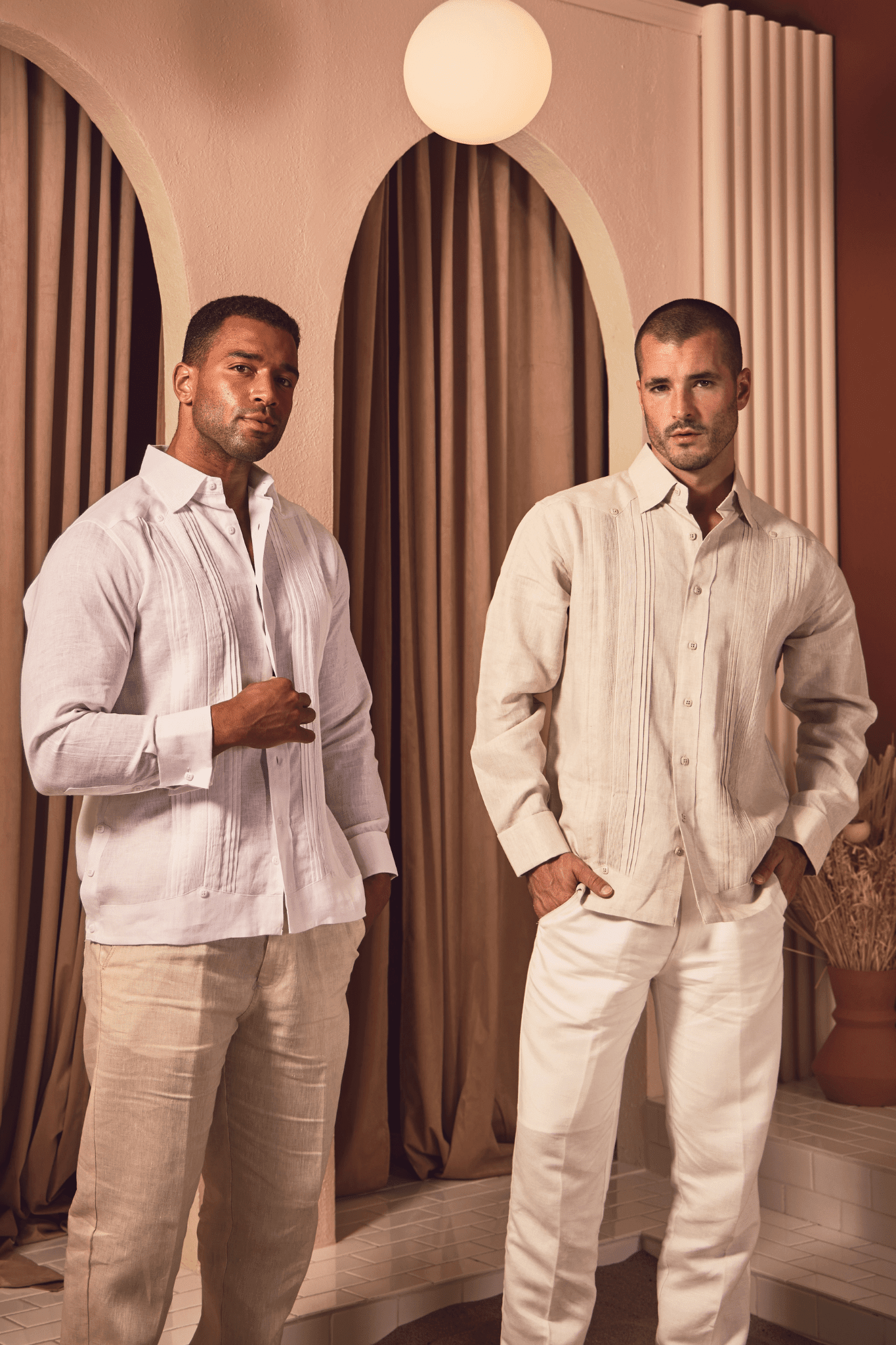 Formal Linen Guayabera Shirt Long Sleeve with French Cuffs
