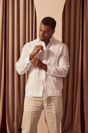 Formal Linen Guayabera Shirt Long Sleeve with French Cuffs