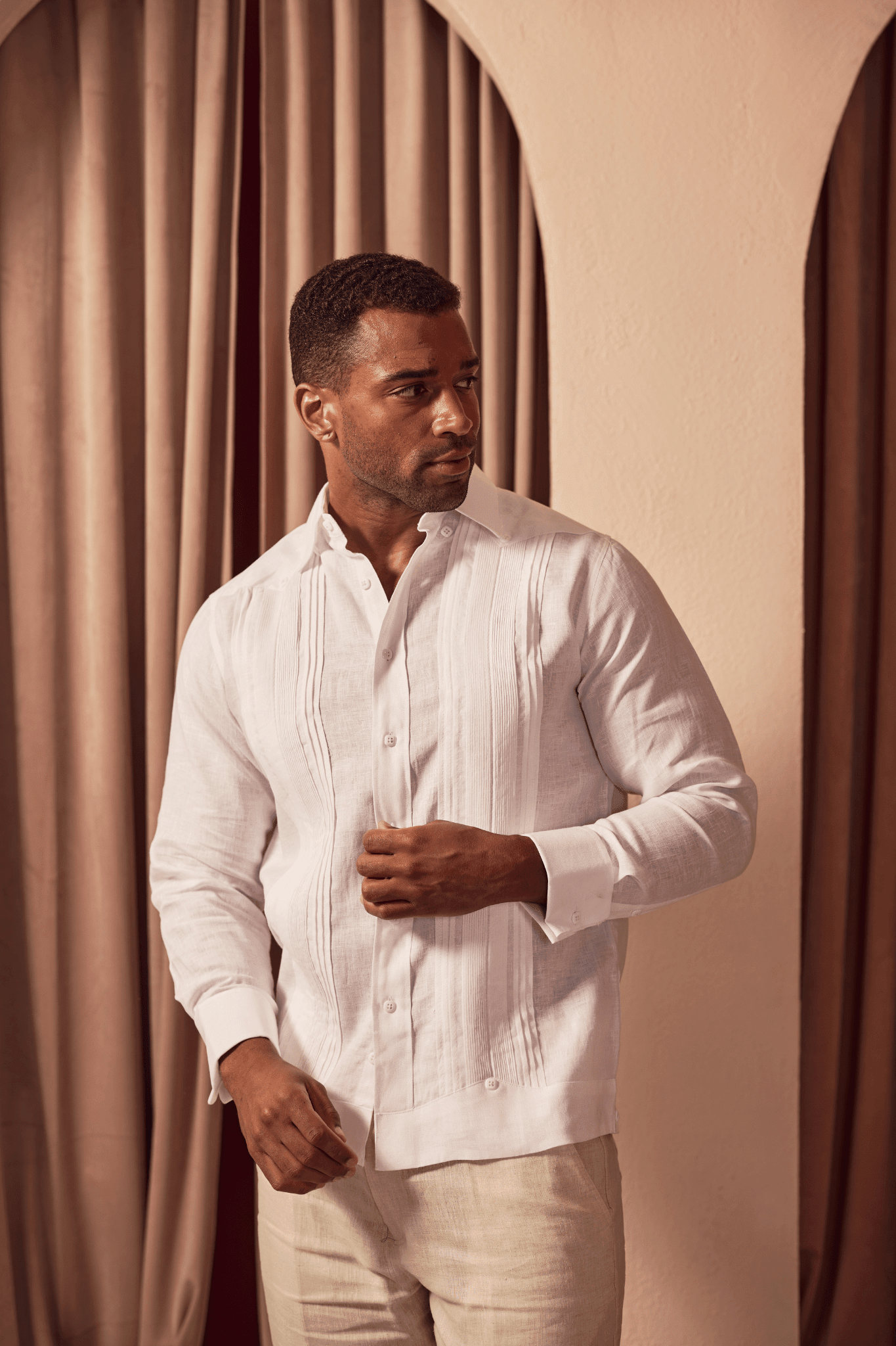 Formal Linen Guayabera Shirt Long Sleeve with French Cuffs