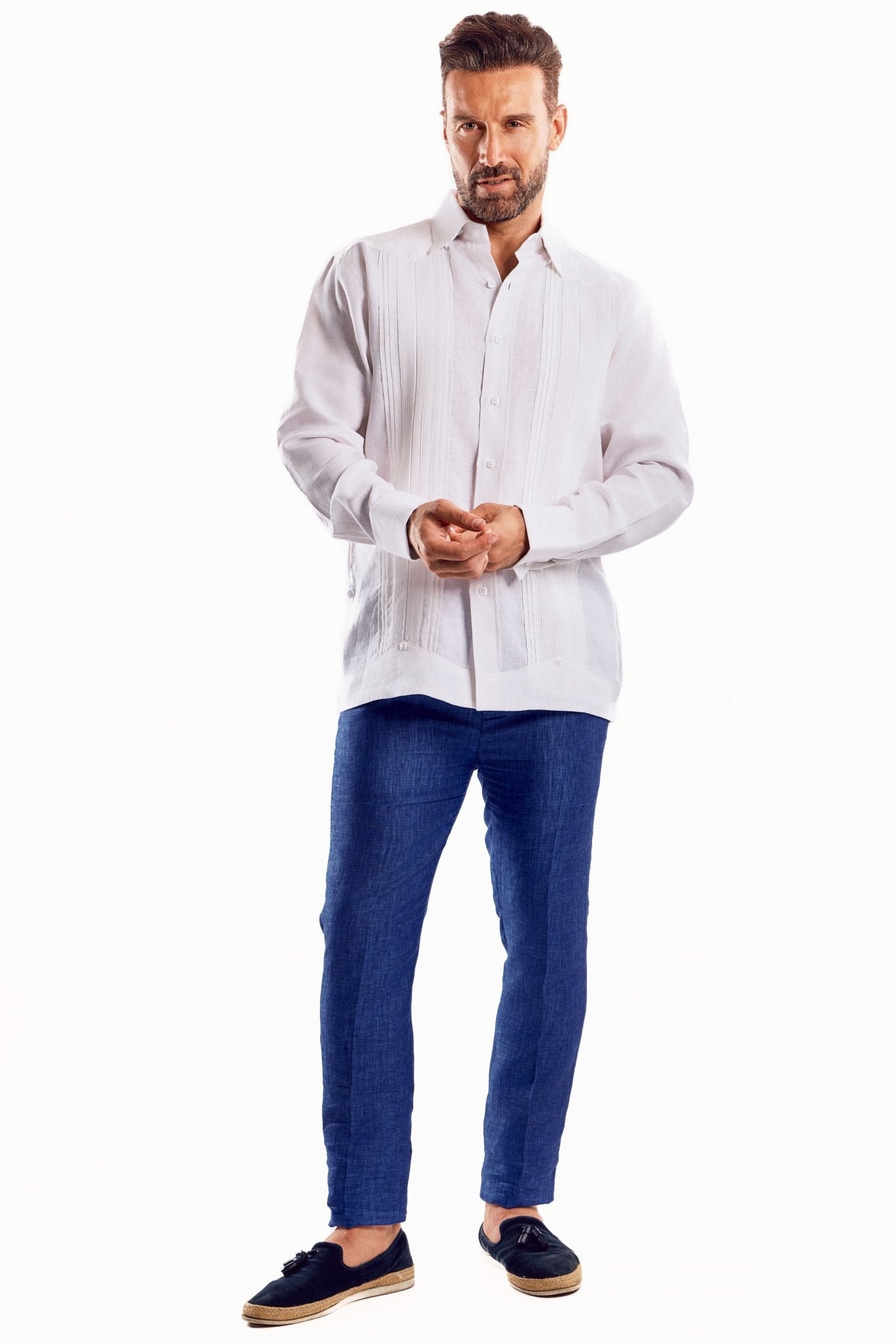 Formal Linen Guayabera Shirt Long Sleeve with French Cuffs