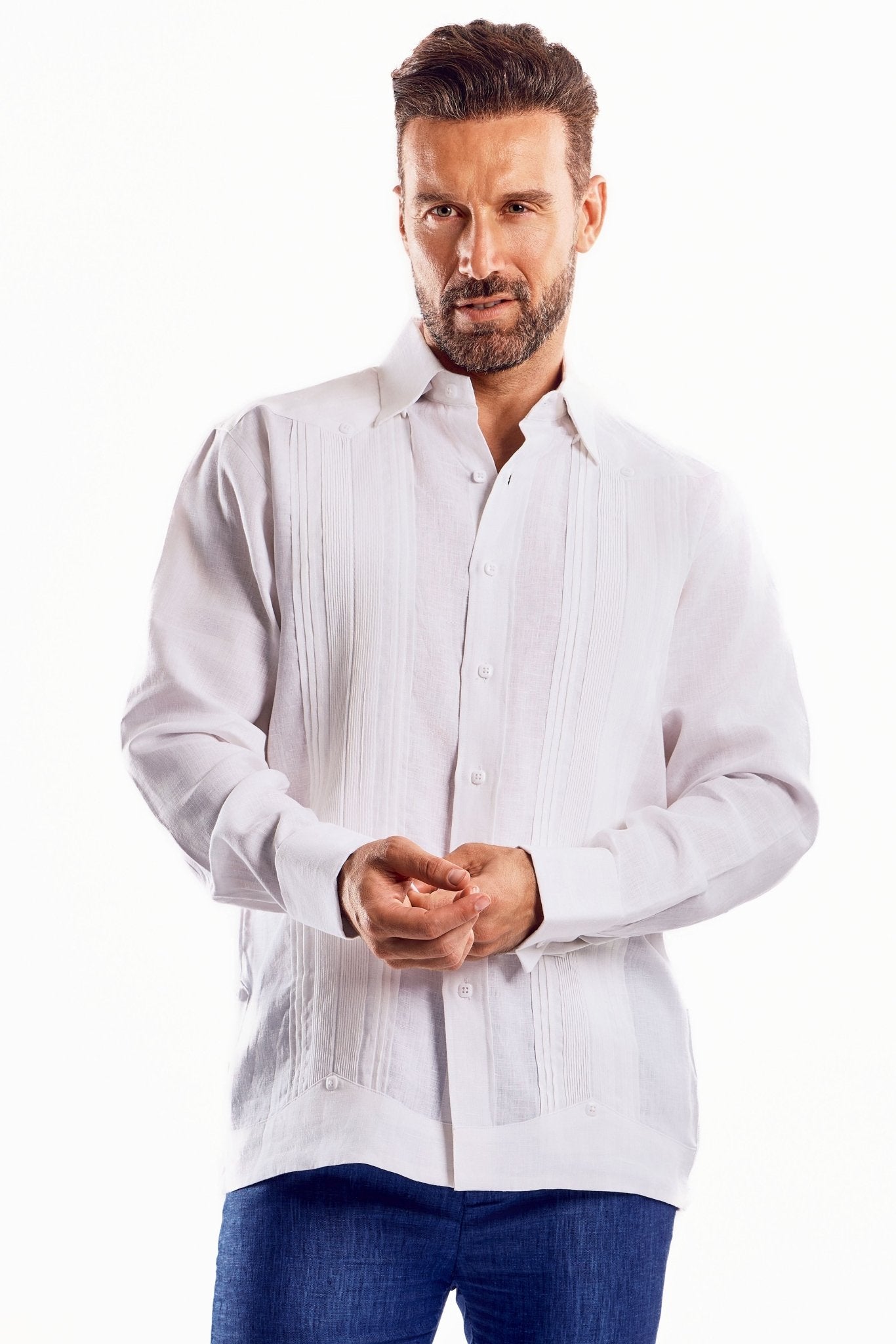 Formal Linen Guayabera Shirt Long Sleeve with French Cuffs