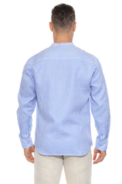 Camisa de hombre con cuello mandarín y raya diplomática, 100 % lino, manga larga, botones