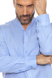 Camisa de hombre con cuello mandarín y raya diplomática, 100 % lino, manga larga, botones