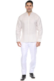 Camisa de hombre con cuello mandarín y raya diplomática, 100 % lino, manga larga, botones