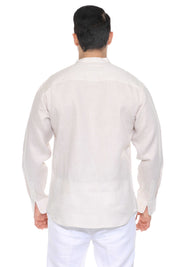 Camisa de hombre con cuello mandarín y raya diplomática, 100 % lino, manga larga, botones