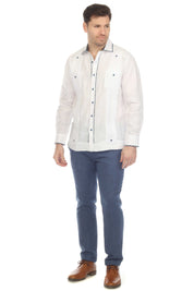 Camisa Guayabera Chacabana 100% Lino para Hombre Mojito, Manga Larga con Ribete en Contraste