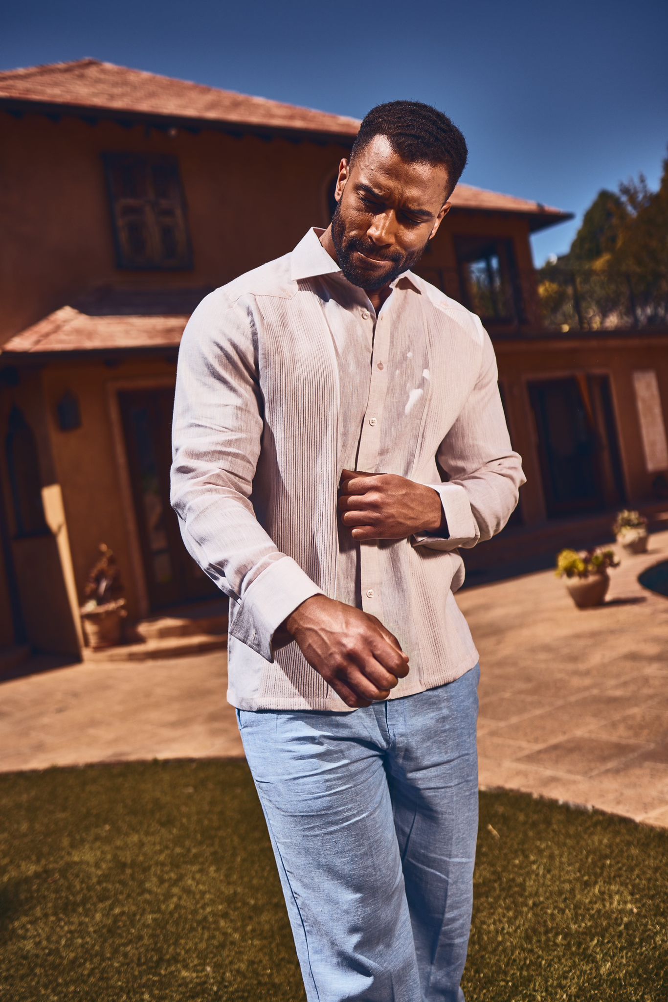 Camisa Guayabera Chacabana 100% Lino para Hombre con Puños Franceses y Manga Larga Mojito