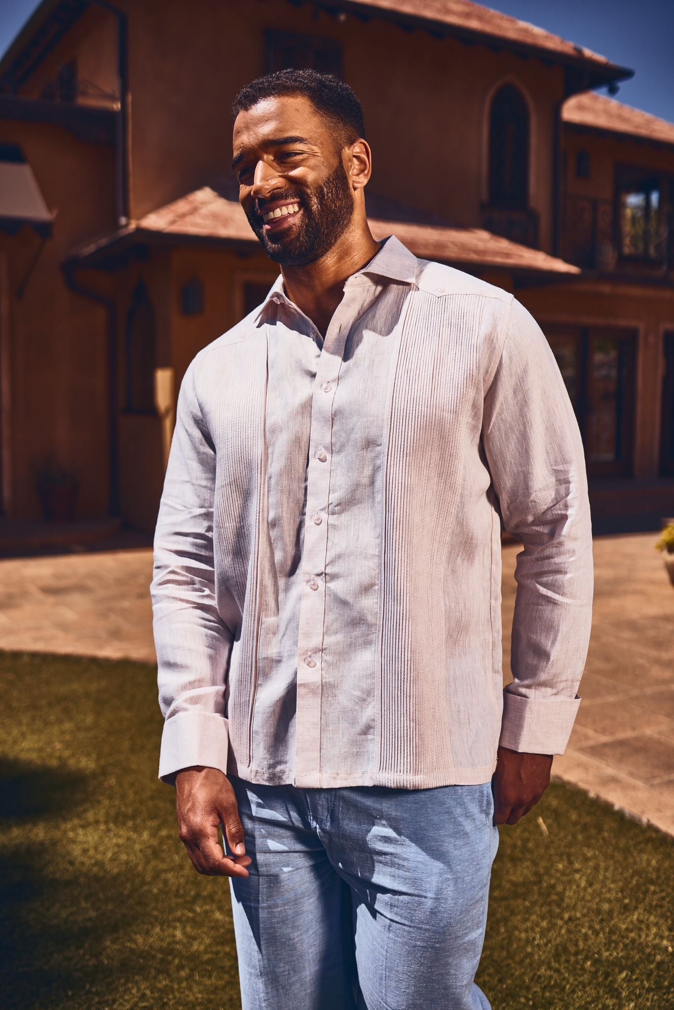 Camisa Guayabera Chacabana 100% Lino para Hombre con Puños Franceses y Manga Larga Mojito