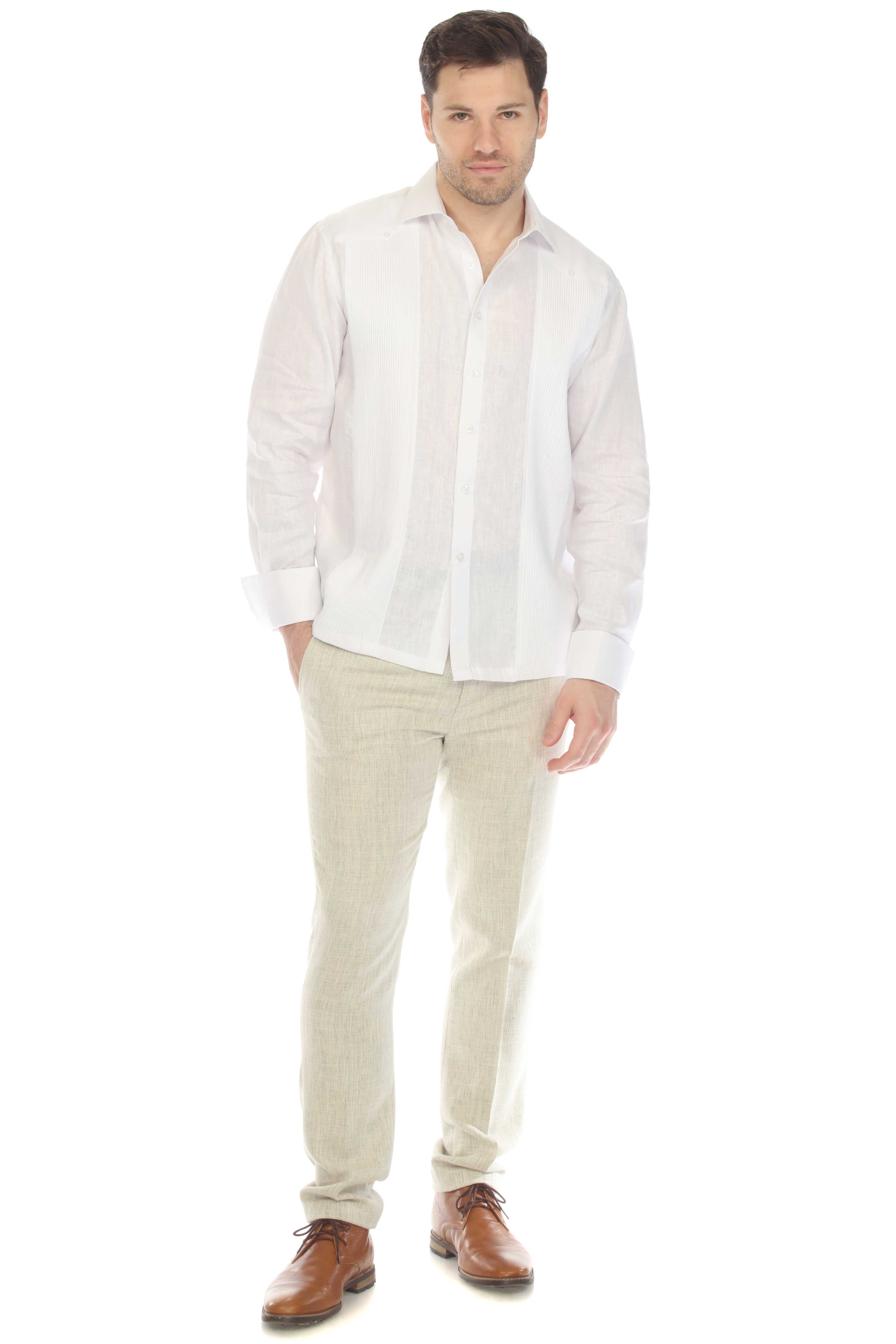 Mojito Men's 100% Linen Guayabera Chacabana Shirt with French Cuff