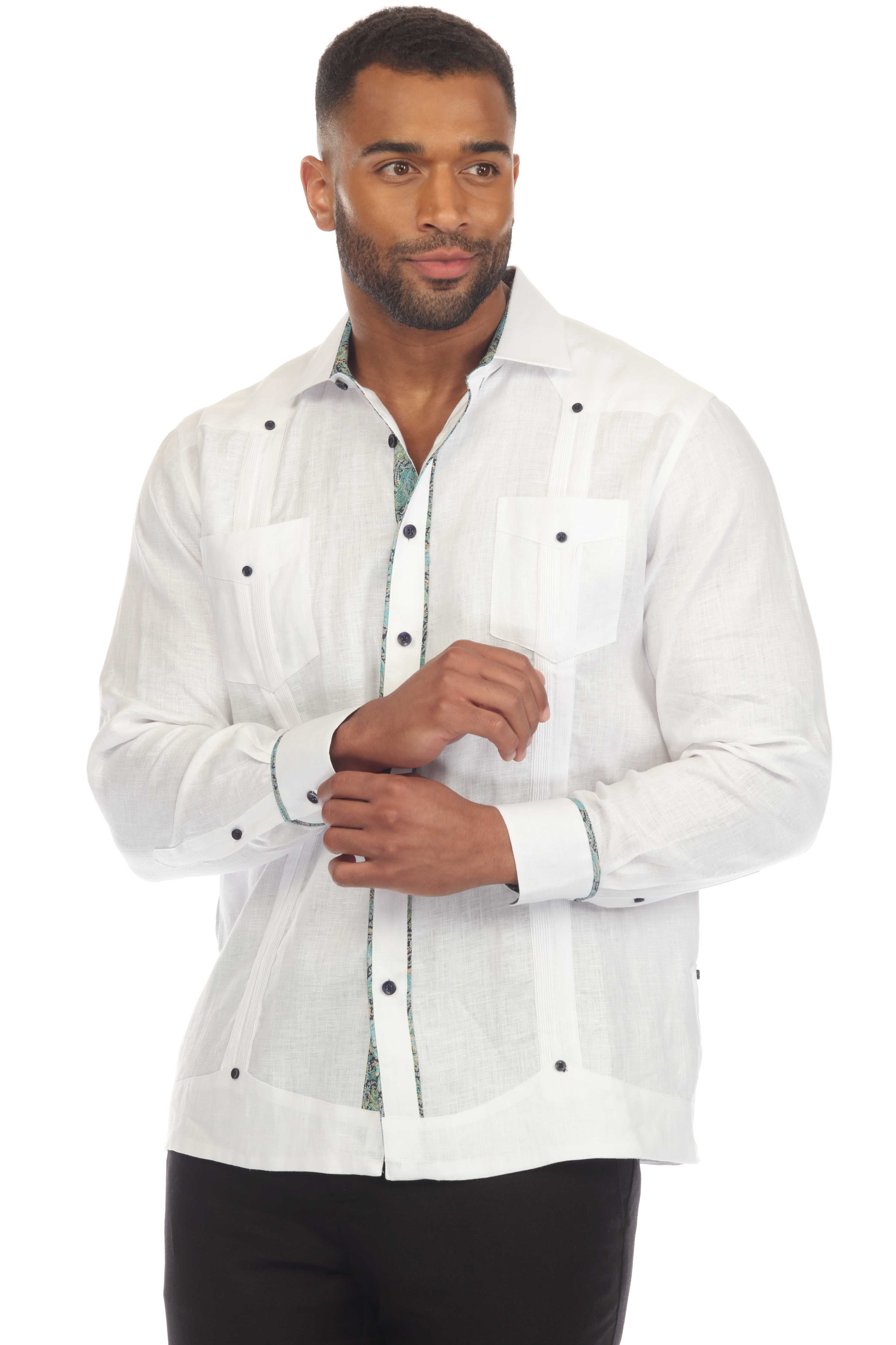 Mojito Men's 100% Linen Guayabera Chacabana Shirt Long Sleeve with