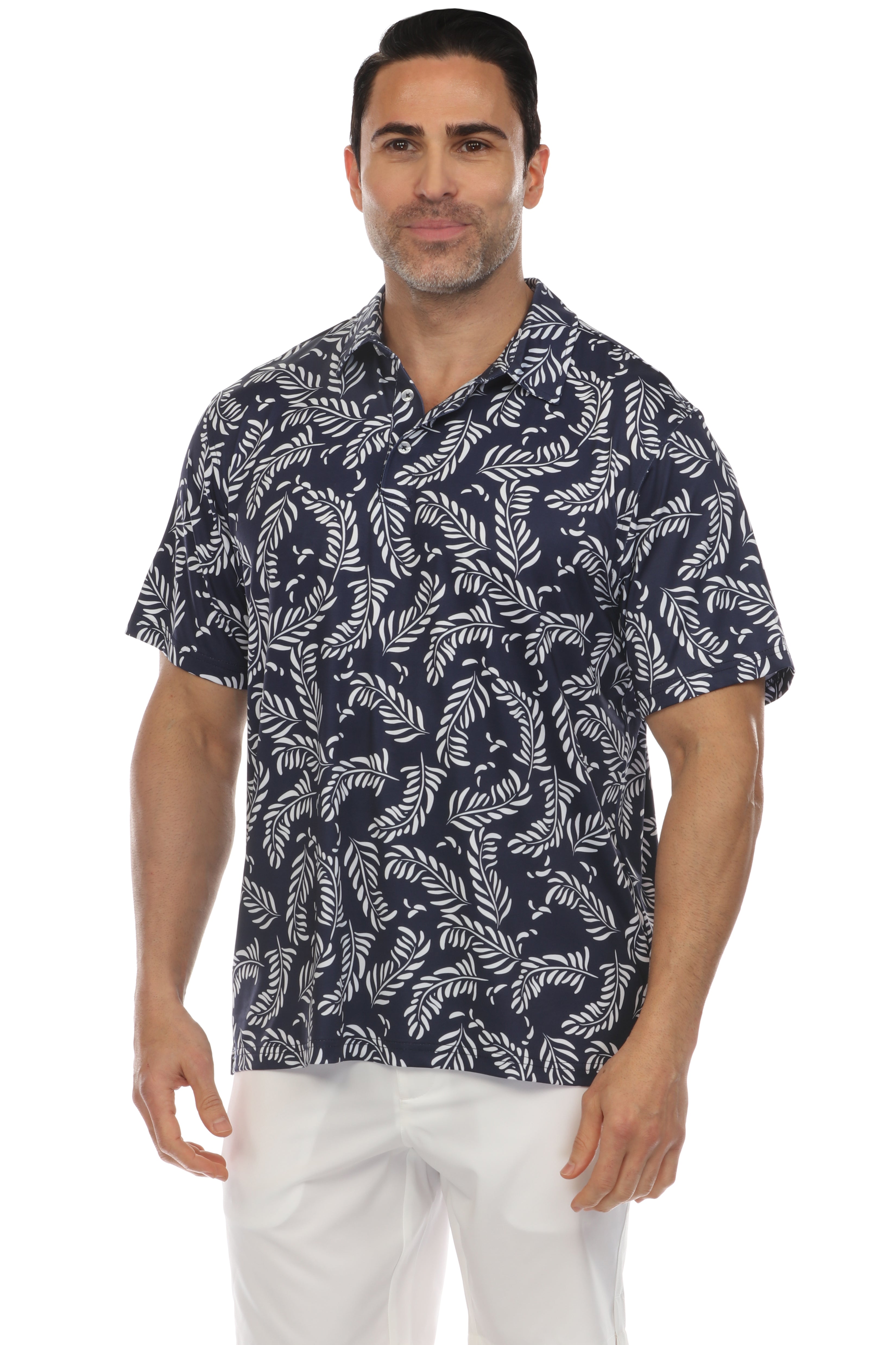 Polo casual Dry-Fit con estampado tropical