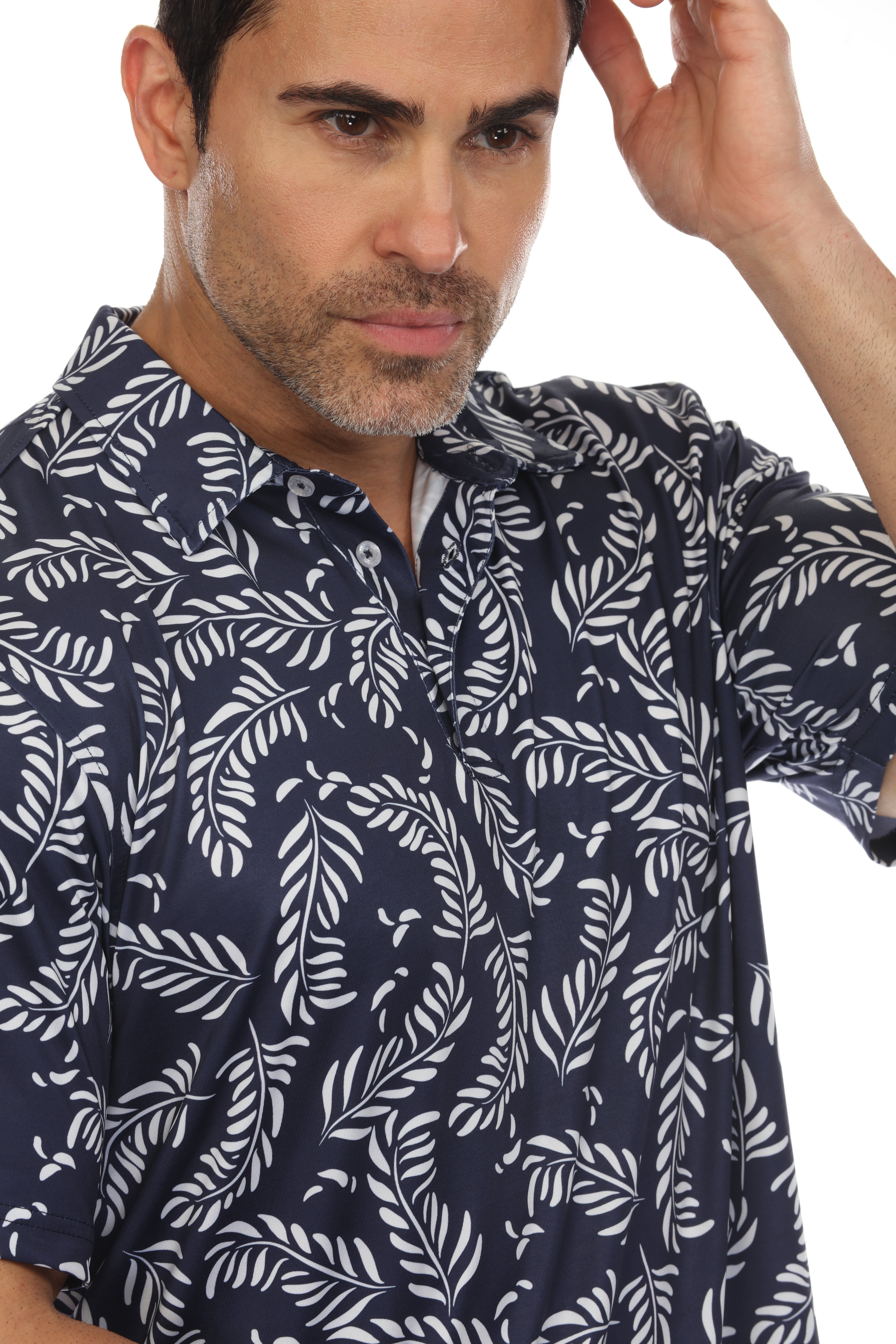 Polo casual Dry-Fit con estampado tropical