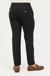 Mojito Collection modern fit 100% linen flat front dress pants in Black, back view