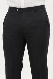 Mojito Collection modern fit 100% linen flat front dress pants in Black, waistband detail