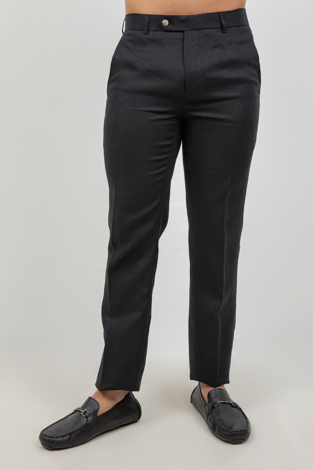 Pantalón de vestir de hombre de lino 100% liso y corte moderno