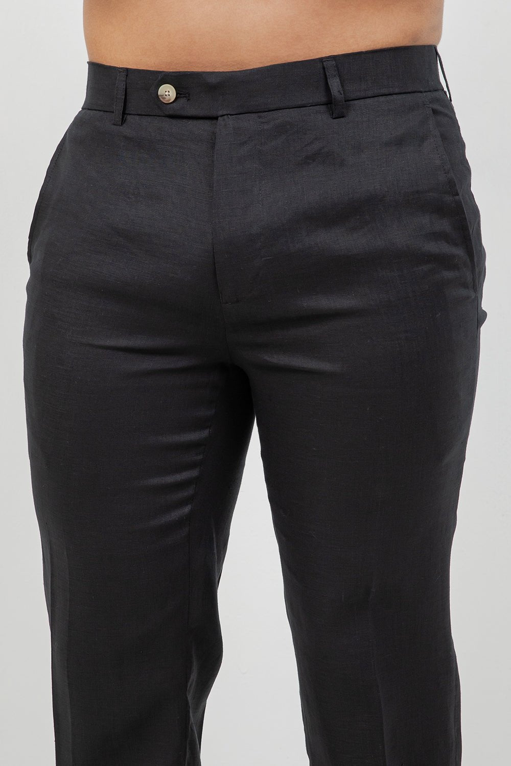 Pantalón de vestir de hombre de lino 100% liso y corte moderno
