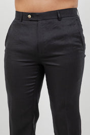 Pantalón de vestir de hombre de lino 100% liso y corte moderno