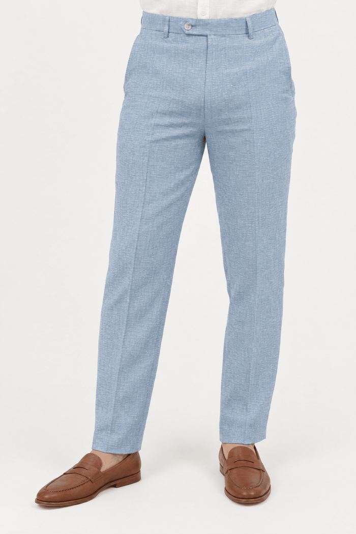 Mojito Collection modern fit 100% linen flat front dress pants in Black, front view