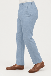 Mojito Collection modern fit 100% linen flat front dress pants in Light Blue, side view