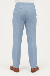 Mojito Collection modern fit 100% linen flat front dress pants in Light Blue, back view