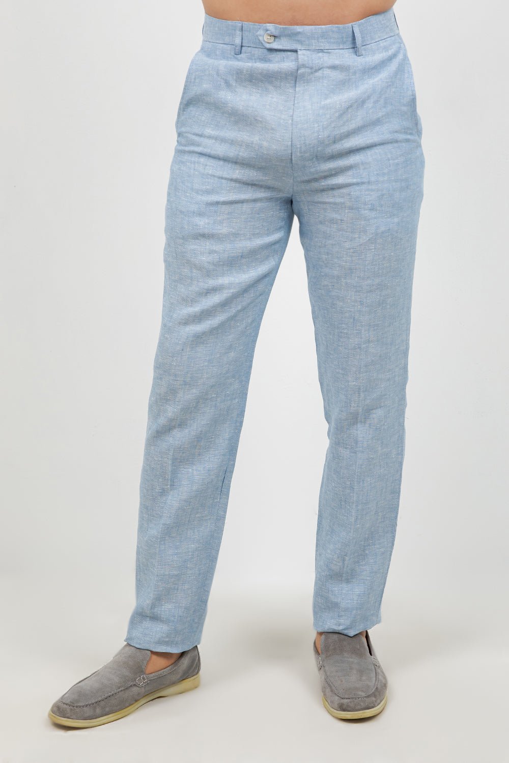 Men's 100% Linen Flat Front Dress Pants Modern Fit 30W x 32L / LT-BLUE