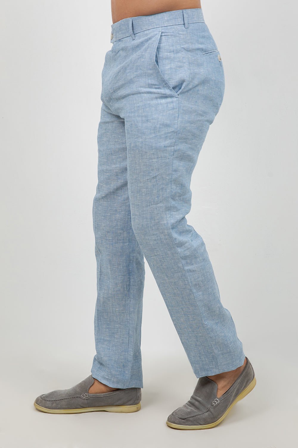 Pantalón de vestir de hombre de lino 100% liso y corte moderno