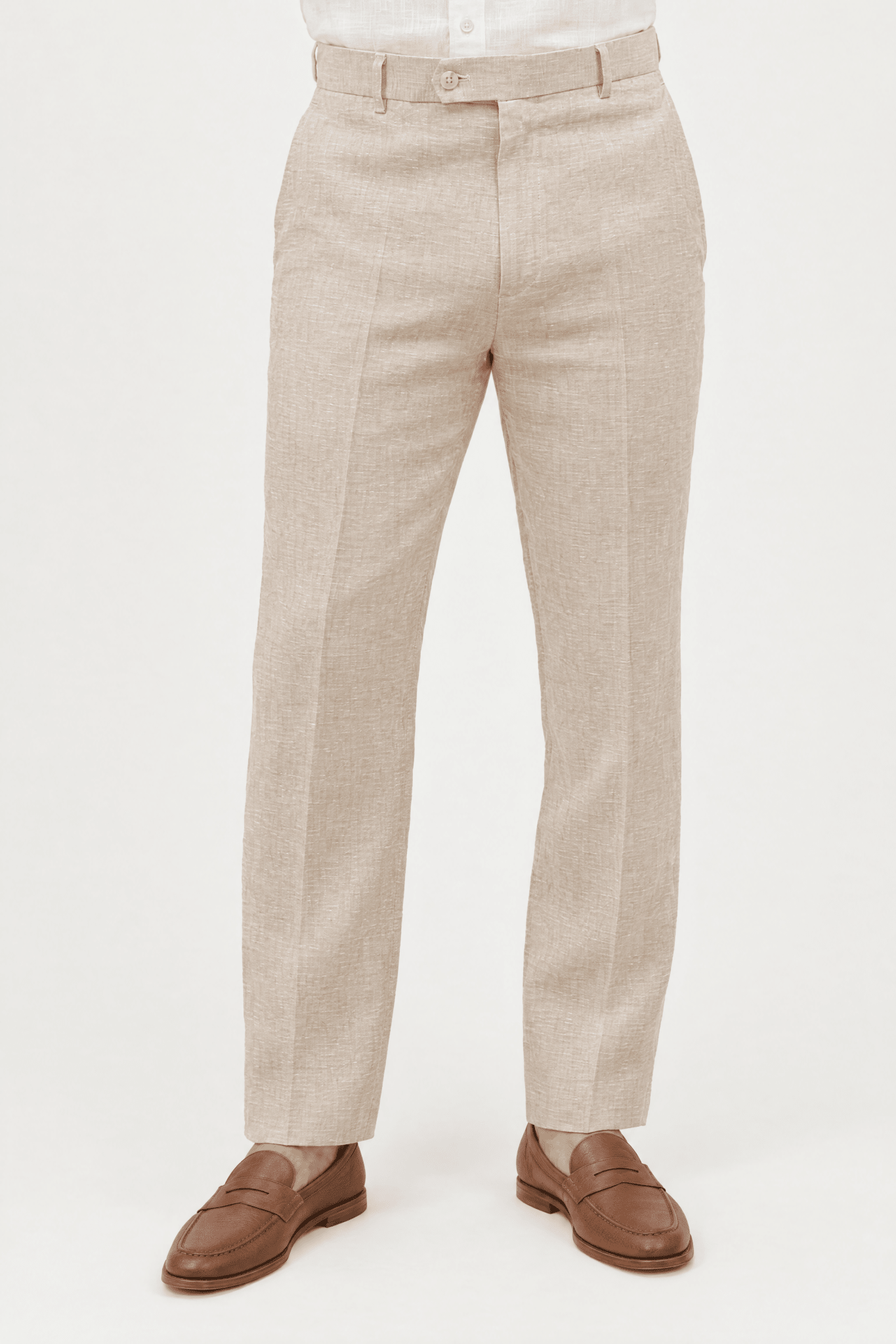 Mojito Collection modern fit 100% linen flat front dress pants in Natural, front view