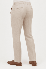 Mojito Collection modern fit 100% linen flat front dress pants in Natural, back three-quarter view