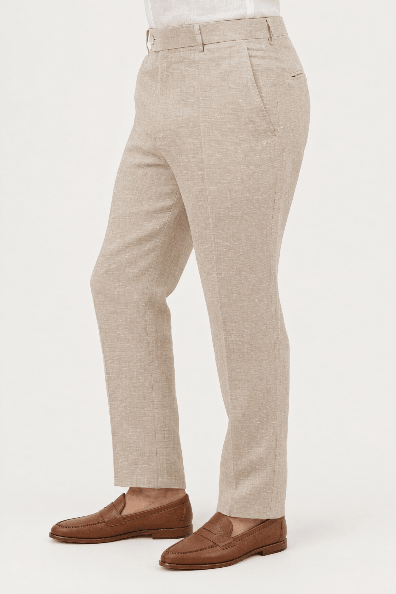 Mojito Collection modern fit 100% linen flat front dress pants in Natural, side view