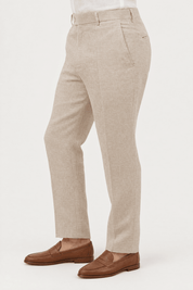 Mojito Collection modern fit 100% linen flat front dress pants in Natural, side view