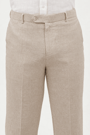 Mojito Collection modern fit 100% linen flat front dress pants in Natural, waistband detail