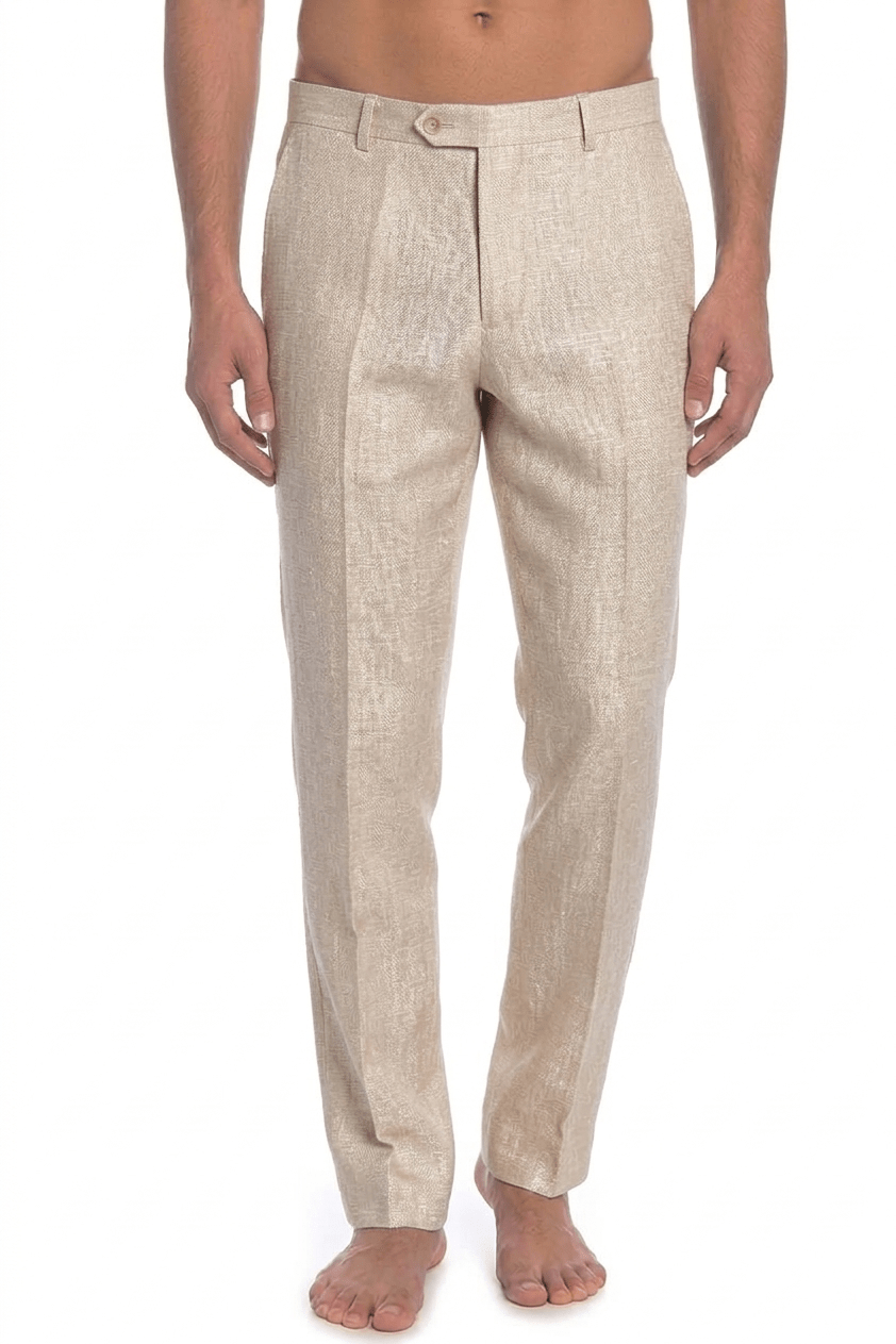Men's Modern Fit Casual 100% Linen Flat front Dress Pants