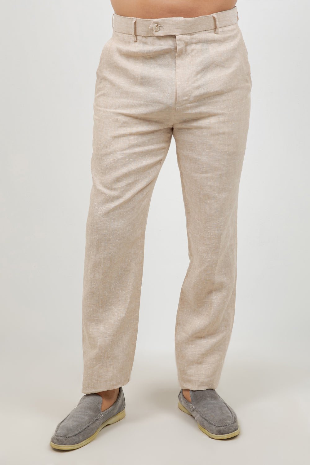 Pantalón de vestir de hombre de lino 100% liso y corte moderno
