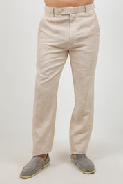 Pantalón de vestir de hombre de lino 100% liso y corte moderno